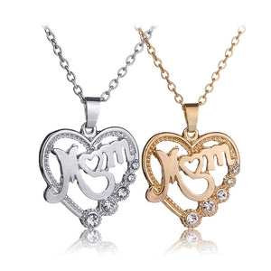 Crystal Heart Mom Necklace